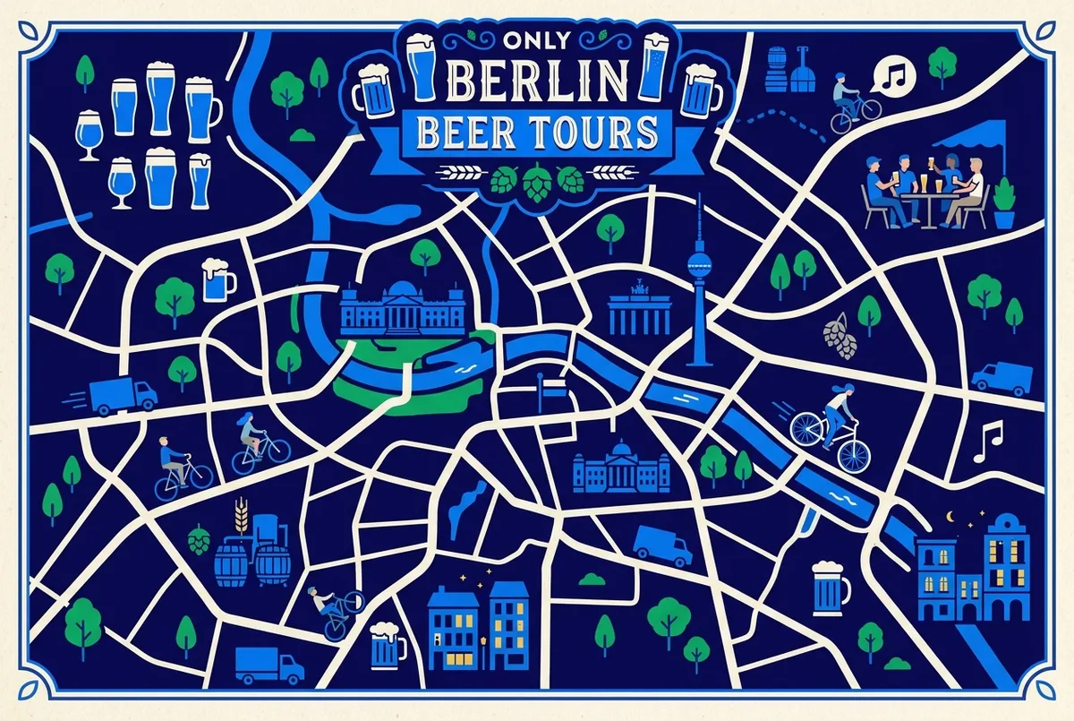 illustrated map of Berlin highlights for Berlin Beer Tours & Pub Crawls: Craft Beer, Bikes & Nightlife, berlin beer tour
