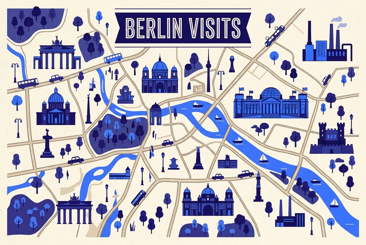 illustrated map of Berlin highlights for Visites Guiades Temàtiques a Berlín: Búnquer, Parlament i Camp de Concentració, visita guiada bunker berlin