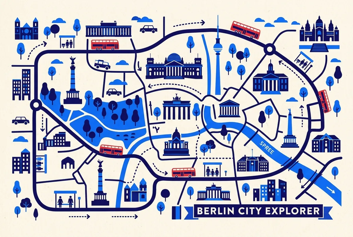 illustrated map of Berlin highlights for Hop-On Hop-Off Berlin: Welcher Anbieter ist der beste?, hop on hop off berlin welcher anbieter