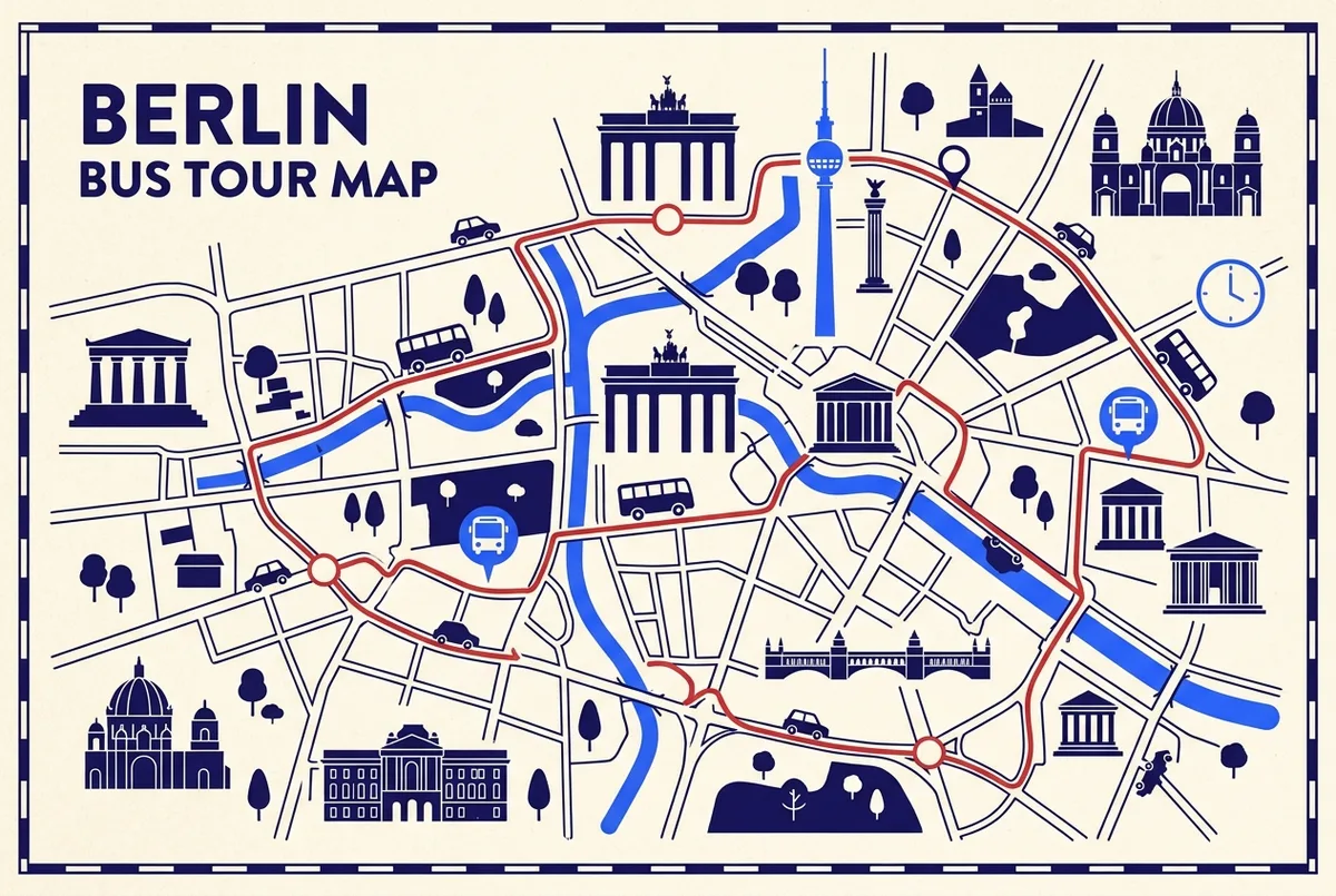 illustrated map of Berlin highlights for Bästa Tiden att Åka Hop-On Hop-Off-Bussen i Berlin, hop on hop off berlin timetable