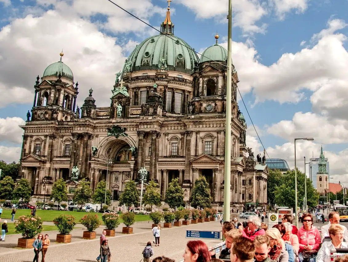 Berlin Cathedral seen from the open-top deck of a City Sightseeing Berlin hop-on hop-off bus