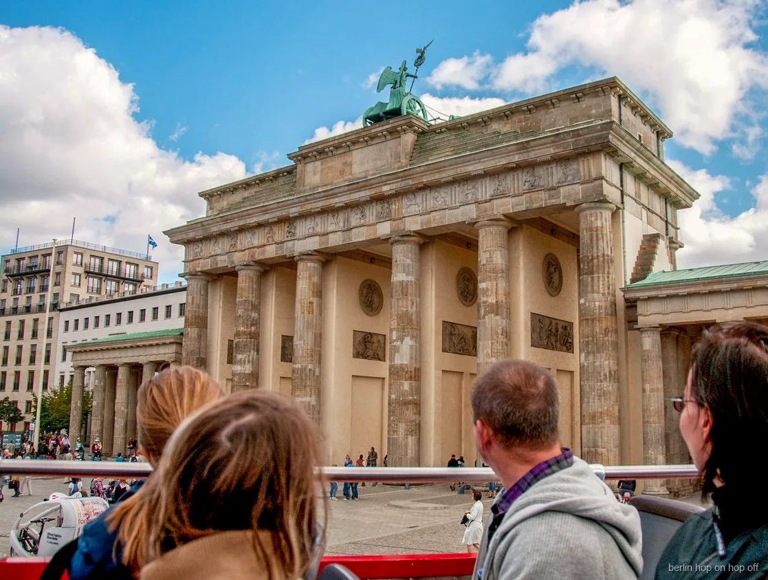 Brandenburg Gate seen from the top deck of the City Sightseeing Berlin hop-on hop-off bus